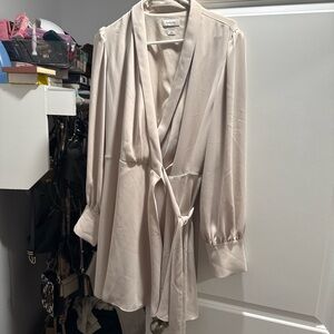 Babaton Cream Tie-Waist Silk-Blend Wrap Dress